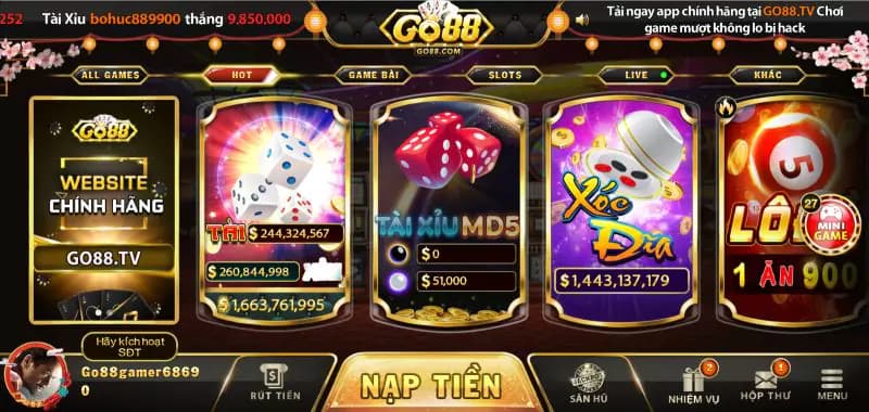 Go88 sở hữu nhiều sản phẩm hấp thụ có tỷ lệ trả thưởng cao